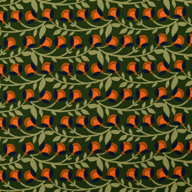 French Terry tissu fleurs Vert Olive
