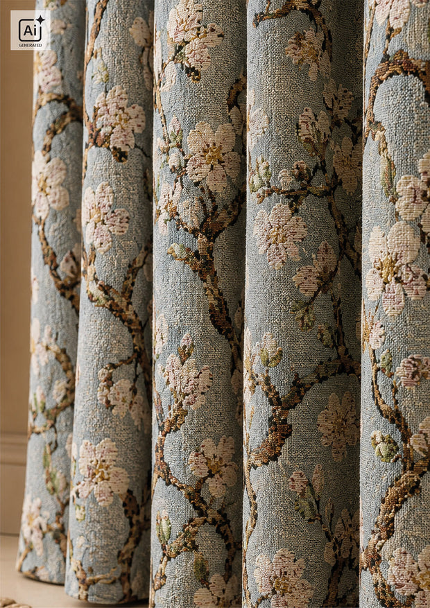 Gobelin tissu fleurs Menthe