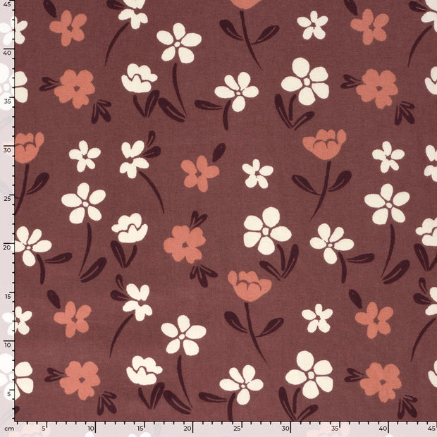 Flannel fabric Flowers Bordeaux