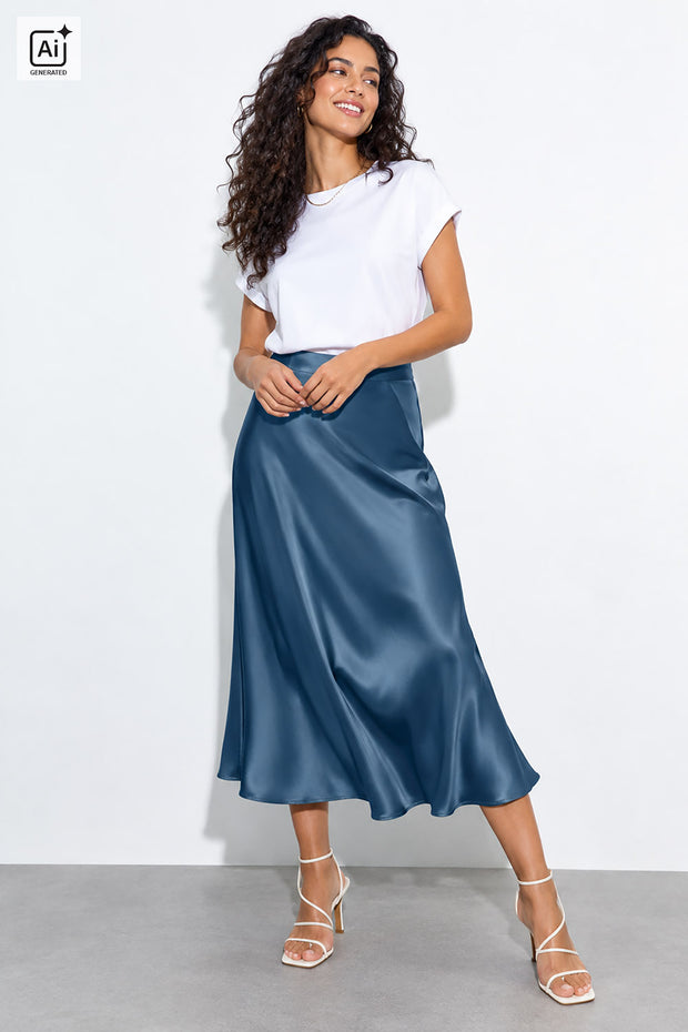 Satin fabrik Uni Blau