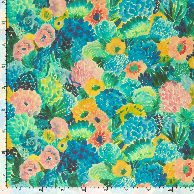 Viscose Satin fabric Flowers Mint