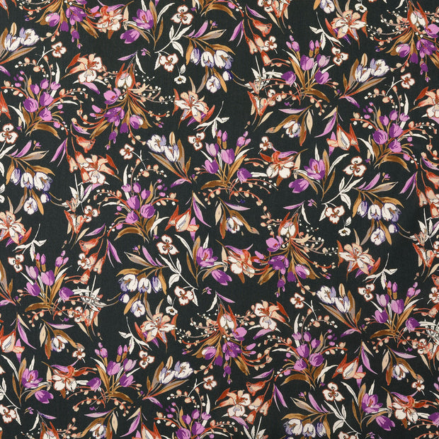 Popeline de Viscose tissu fleurs Gris
