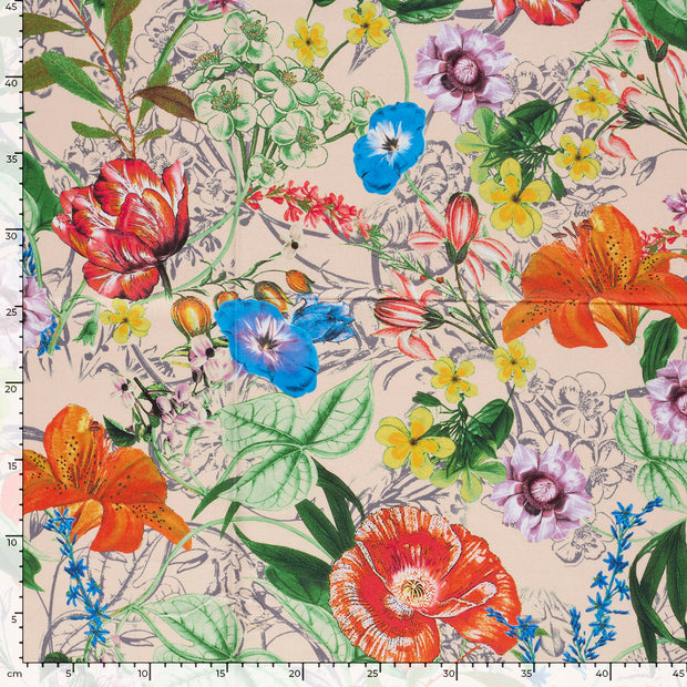 Panama fabric Flowers Beige