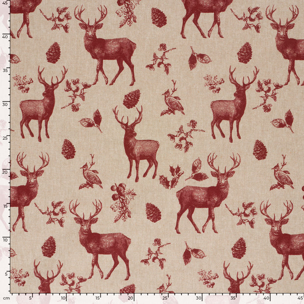 Linen Look fabric Deer Dark Red