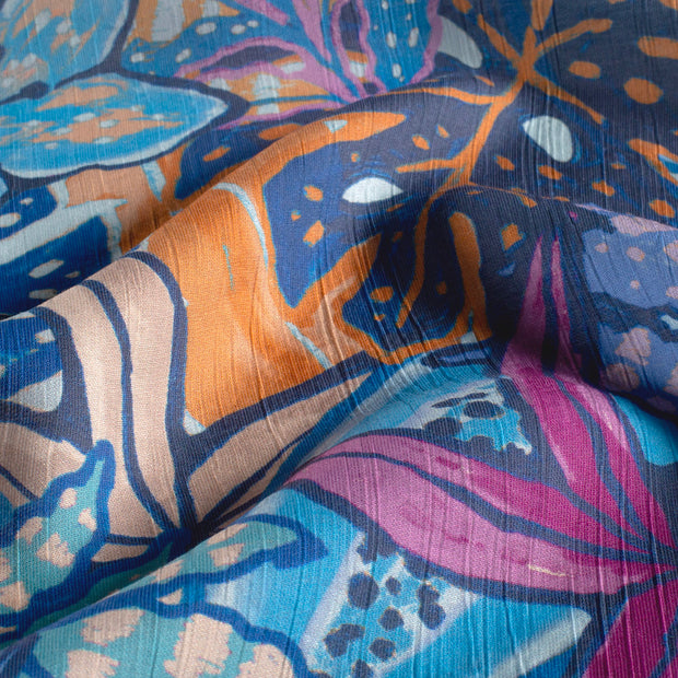 Viskose fabrik Blumen Aqua