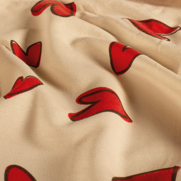 French Terry fabric Hearts Beige