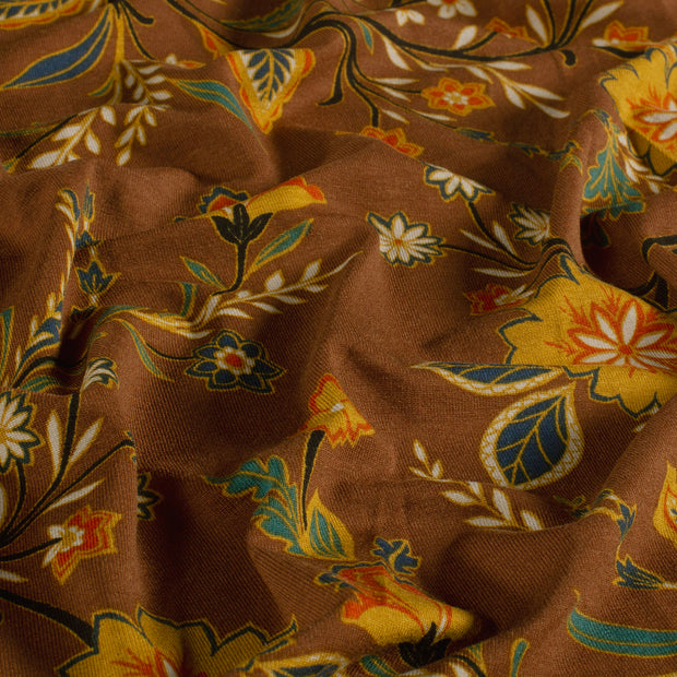 Viscose Vortex Jersey tissu fleurs Marron
