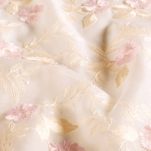 Woven Polyester fabric Flowers Off White