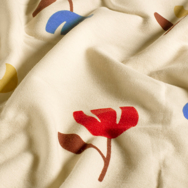 French Terry fabrik Blumen Beige