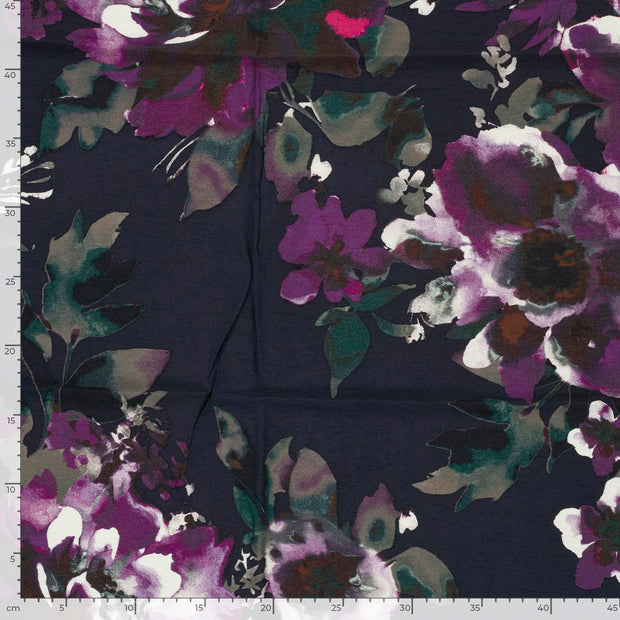Viscose Nylon Crepe fabrik Blumen Dunkles Indigo