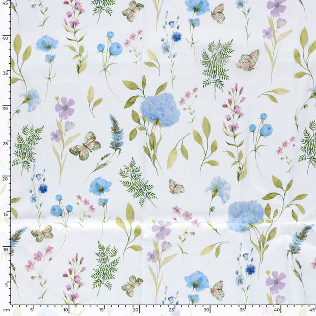 Cotton Satin fabric Flowers Baby Blue