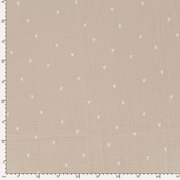Muslin fabric Hearts Beige