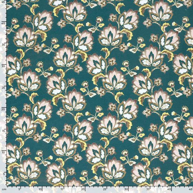 Cotton Poplin fabric Flowers Petrol