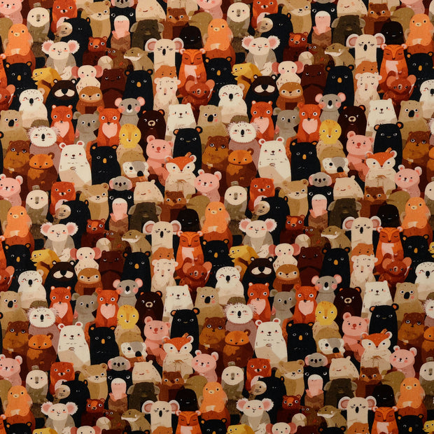 Cotton Poplin fabric Animals Off White