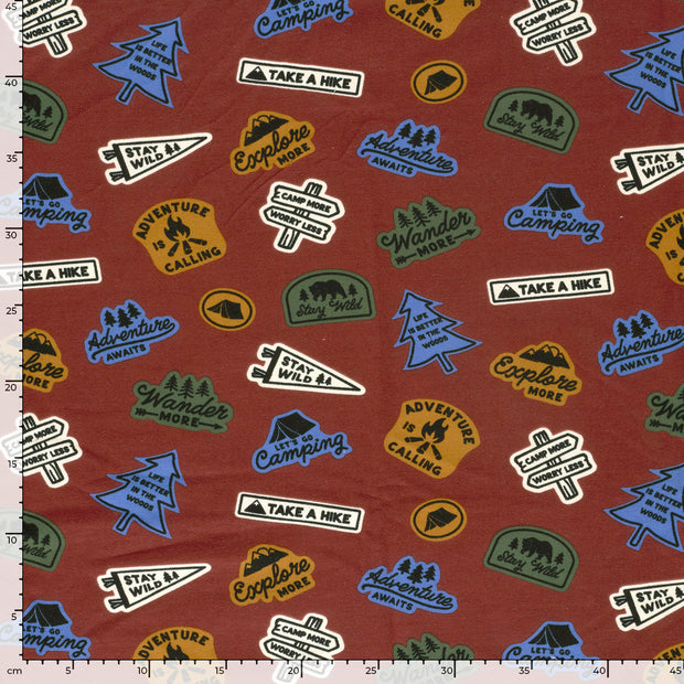 French Terry fabric Abstract Dark Red