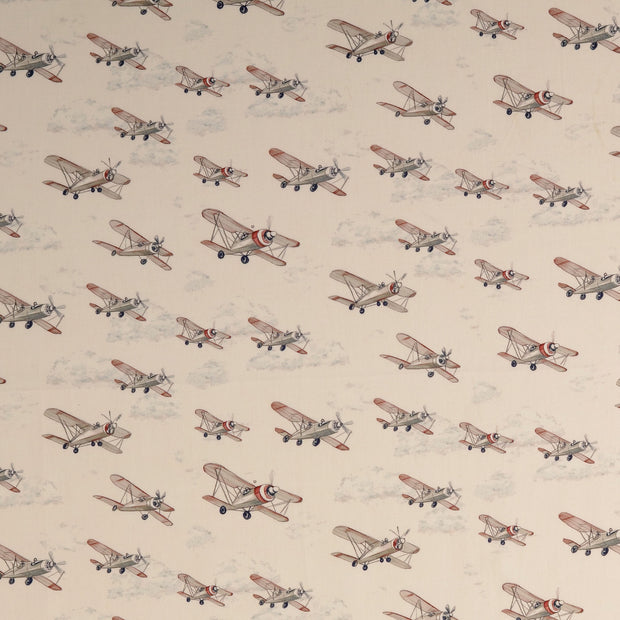 Cotton Poplin fabric Aeroplanes Off White