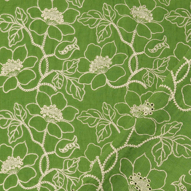  tissu Vert Olive brodé 