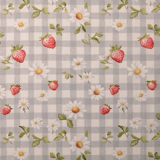 Cotton Poplin fabric Flowers Grey