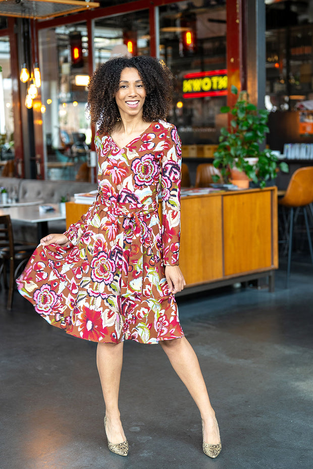 Viscose Nylon Crepe fabrik Blumen Braun