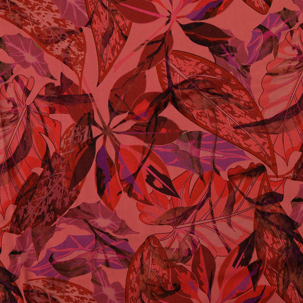 Popeline de Viscose tissu fleurs rouge