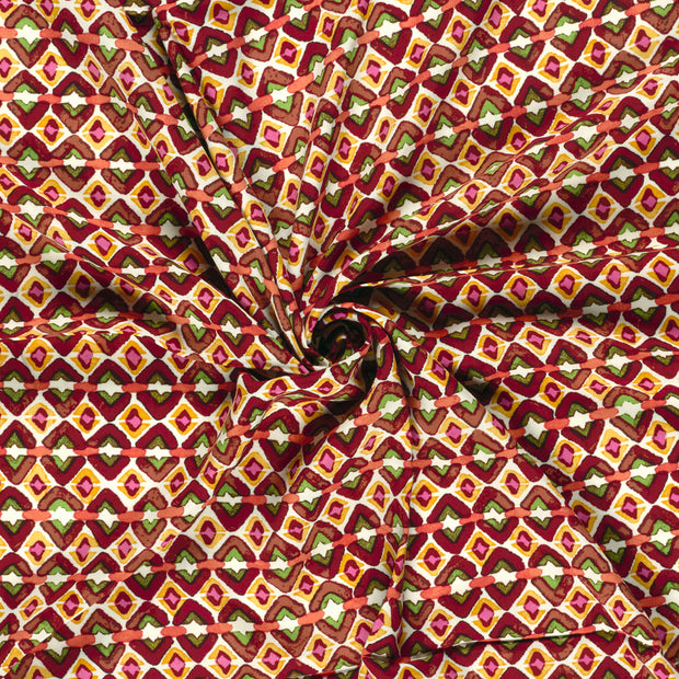 Popeline de Viscose tissu Rouge Bordeaux imprimé 