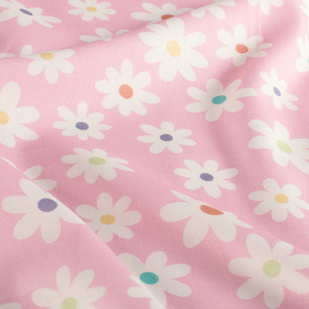 Popeline de Coton tissu fleurs Rose