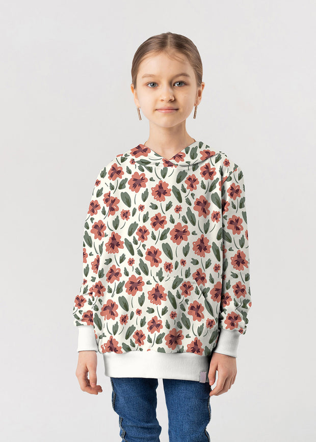 French Terry fabrik Blumen Wollweiß