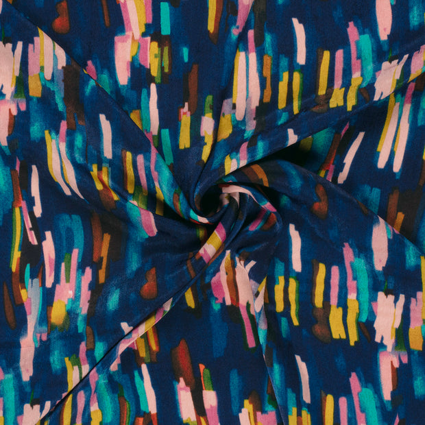 Satin Velvet fabric Indigo printed 
