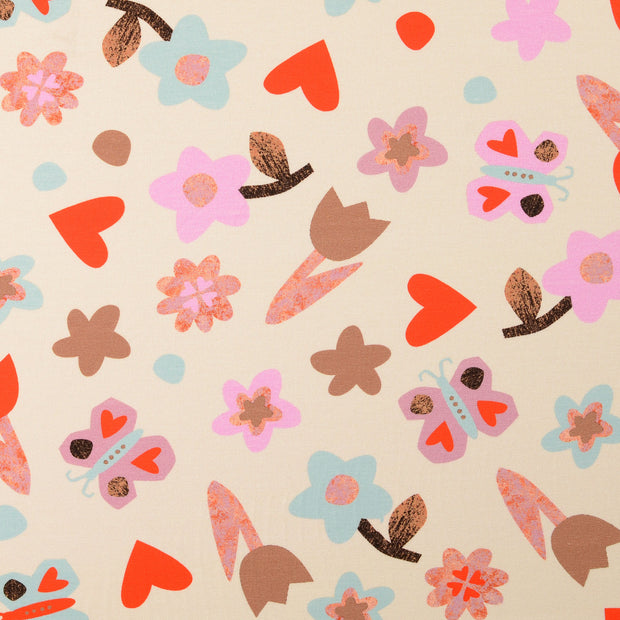 Jersey fabrik Blumen Beige