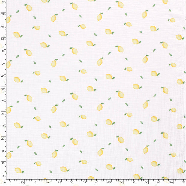 Muslin fabric Fruits White