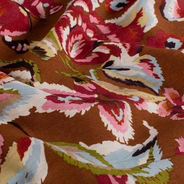 Viscose Nylon Crepe fabrik Blumen Braun