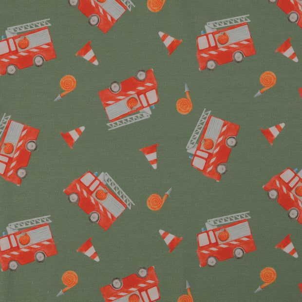 Jersey fabric Firetrucks Green