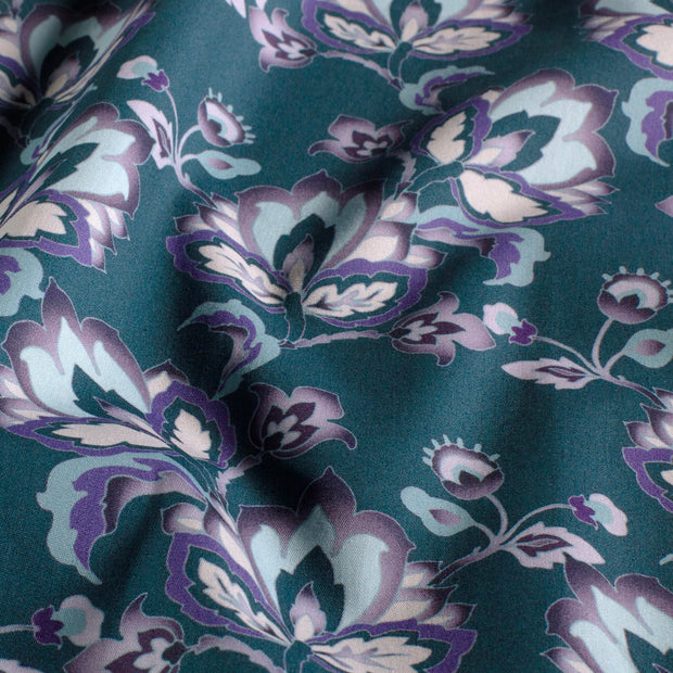 Cotton Poplin fabric Flowers Steel Blue