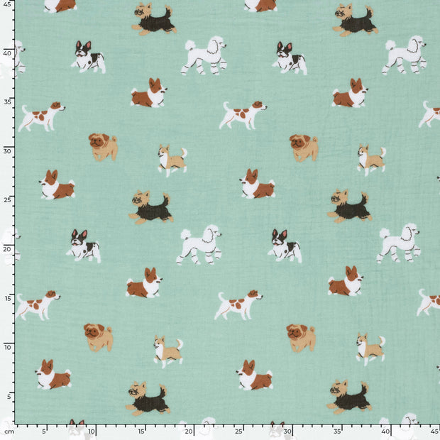 Double gaze tissu chiens Bleu bébé