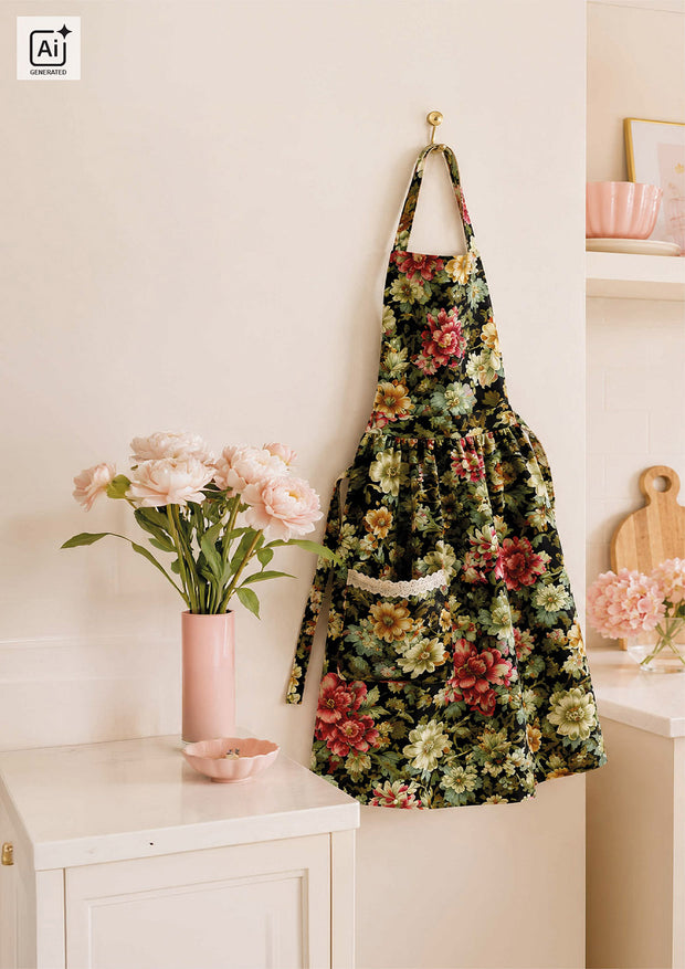 Panama fabric Flowers Black