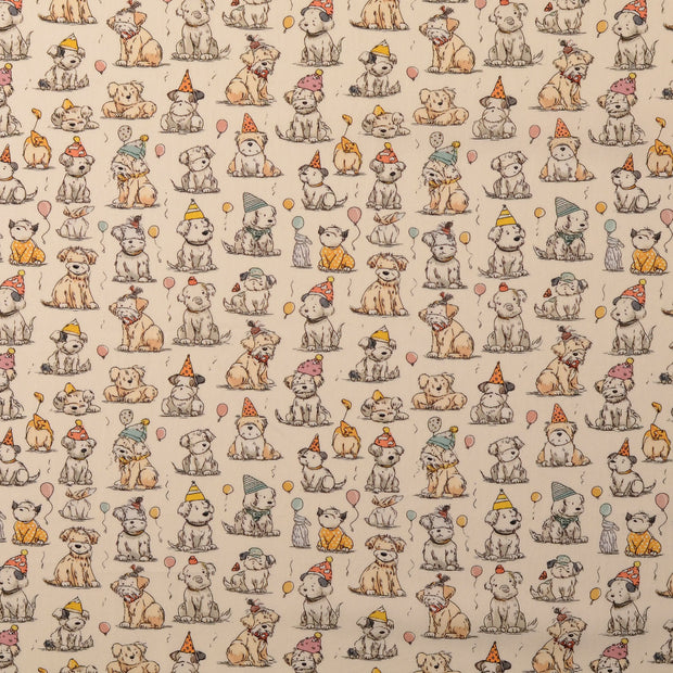 Cotton Poplin fabric Dogs Off White