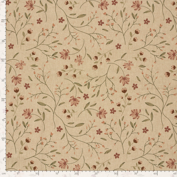Leinen-Optik fabrik Blumen Beige