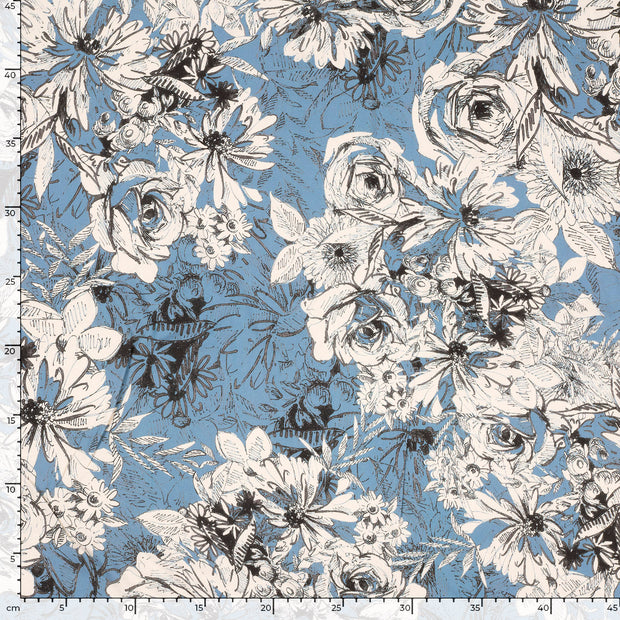 Twill fabric Flowers Indigo