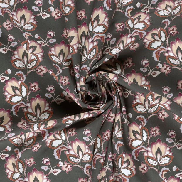 Cotton Poplin fabric Dark Grey digital printed 