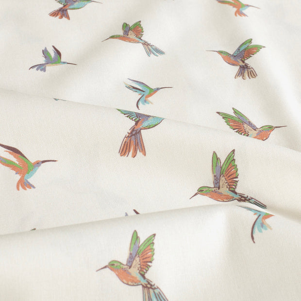Cotton Poplin fabric Birds Off White