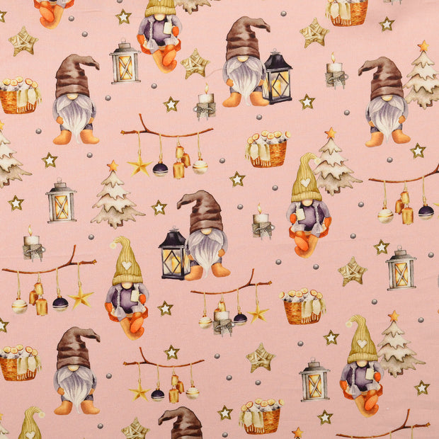 Popeline de Coton tissu Noël Rose clair