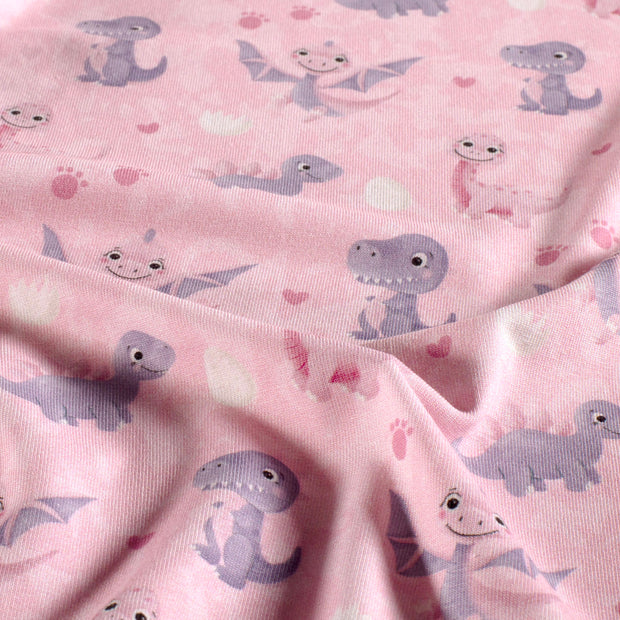 Jersey fabric Dinosaurs Old Pink