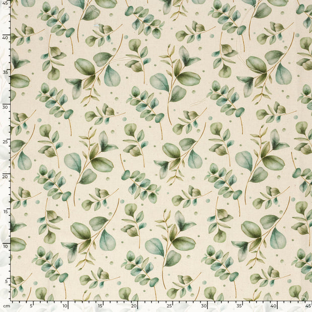 Panama fabric Leaves Beige
