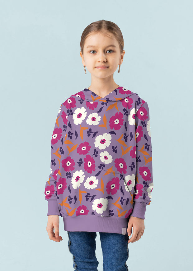 French Terry fabrik Blumen Lila