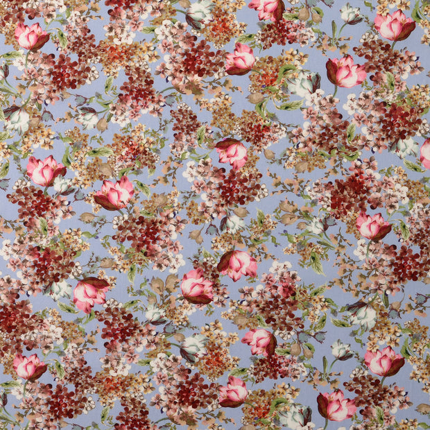 Popeline de Coton tissu fleurs Bleu bébé