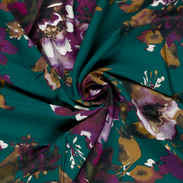 Viscose Nylon Crepe fabric Petrol printed 