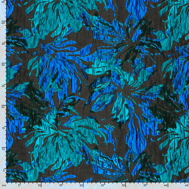 Jacquard fabric Flowers Petrol