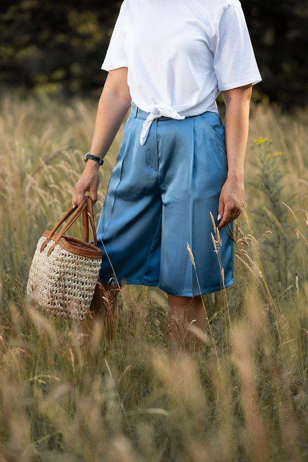 Satin fabrik Uni Blau