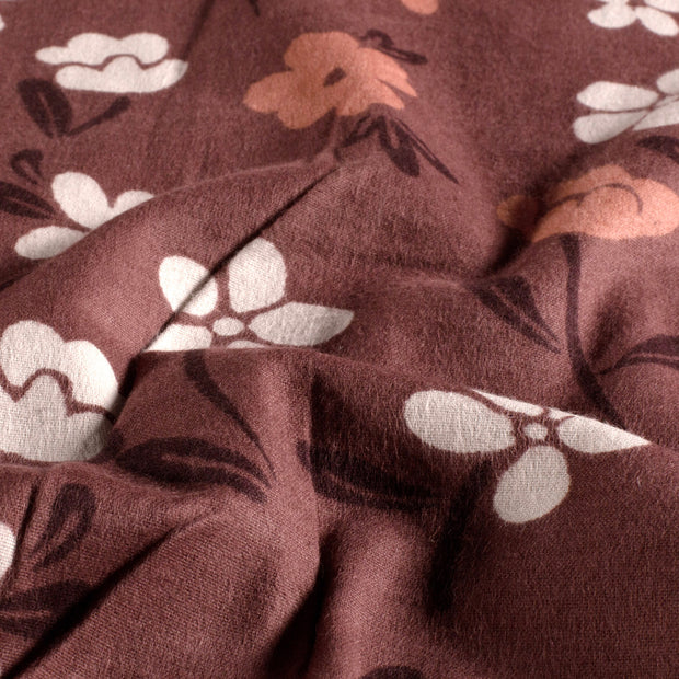 Flannel fabric Flowers Bordeaux