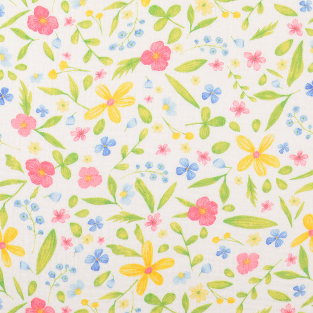 double gaze tissu fleurs multicolore